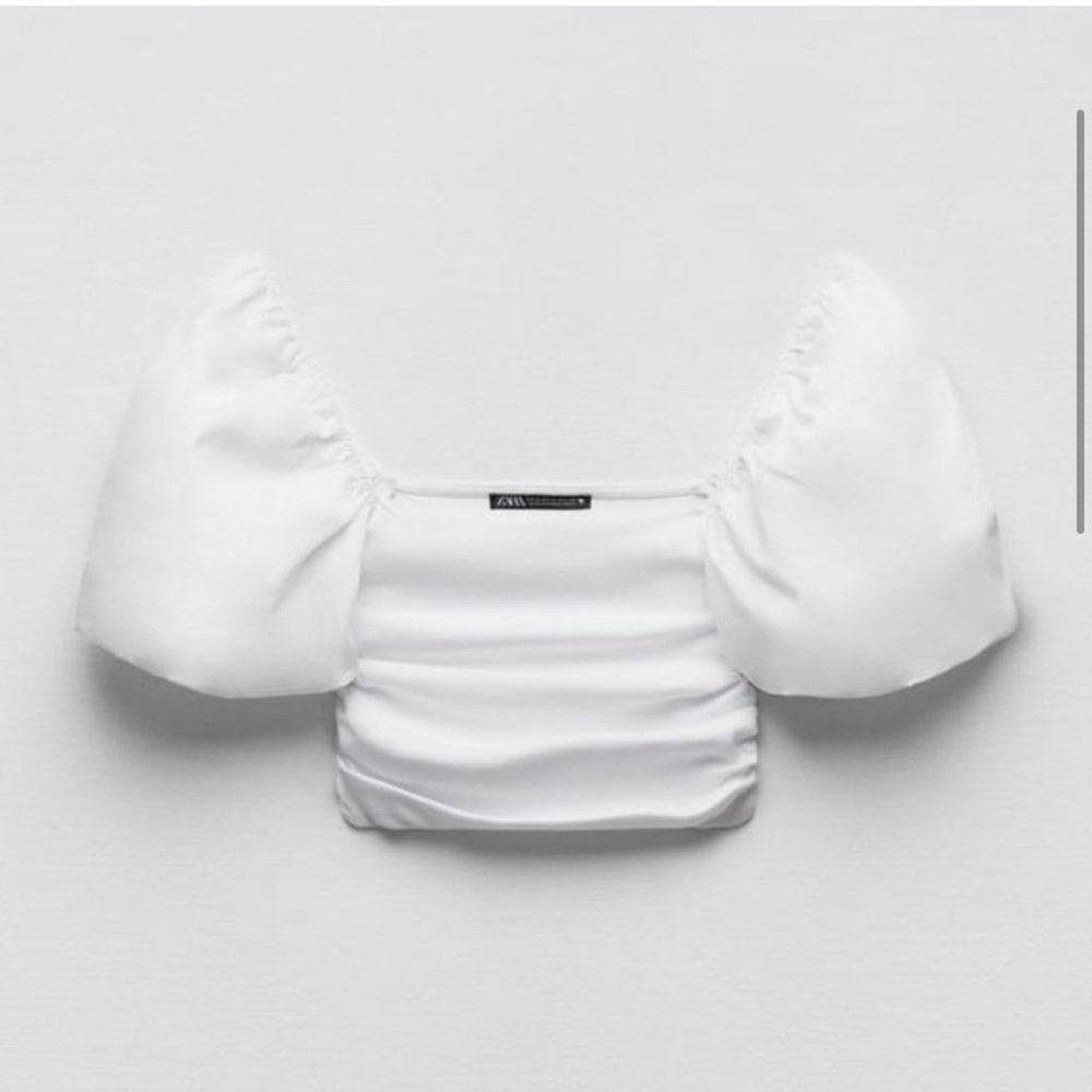Zara White Crop Top With Puff Sleeves Size S